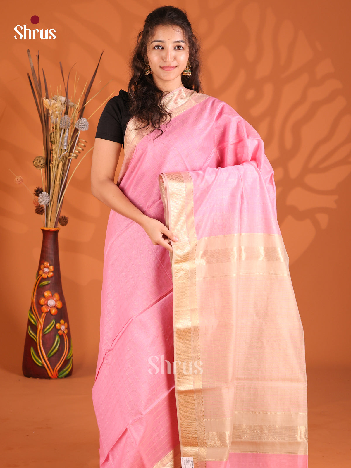 Pink & Dusty Pink- Maheshwari silkcotton Saree - Shop on Shrus.com