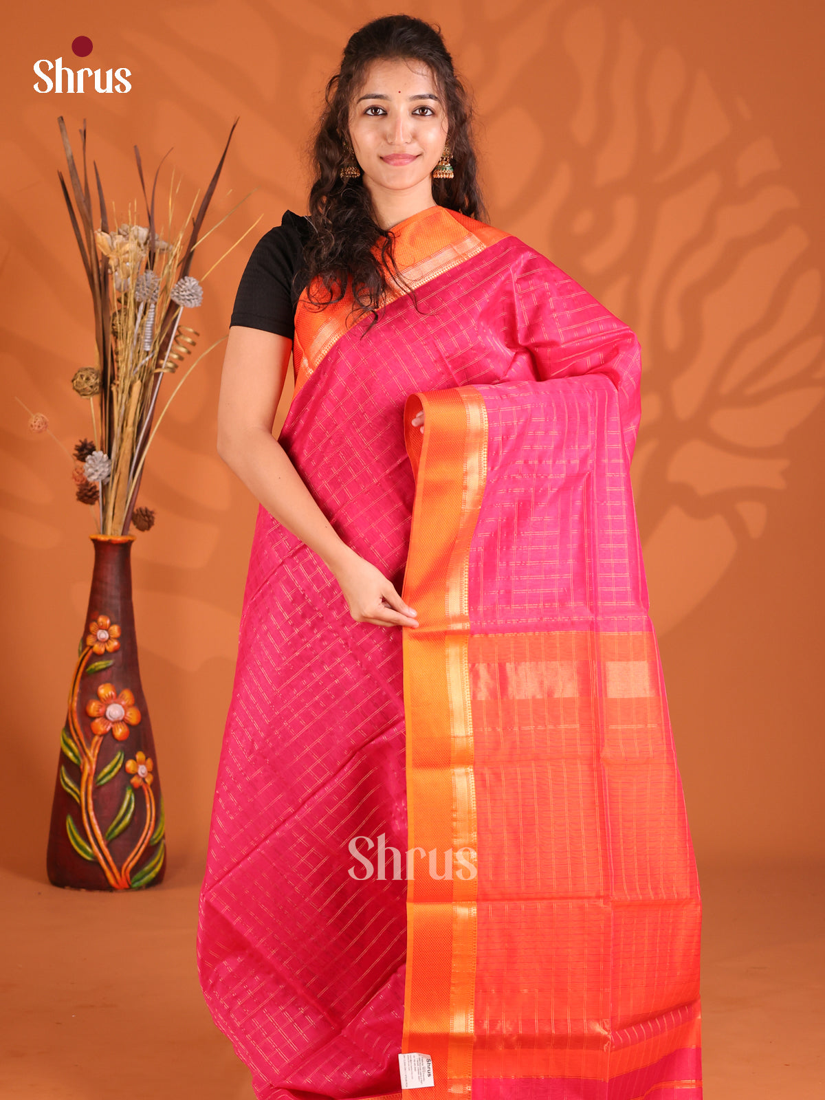 Pink & Orange - Maheshwari silkcotton Saree