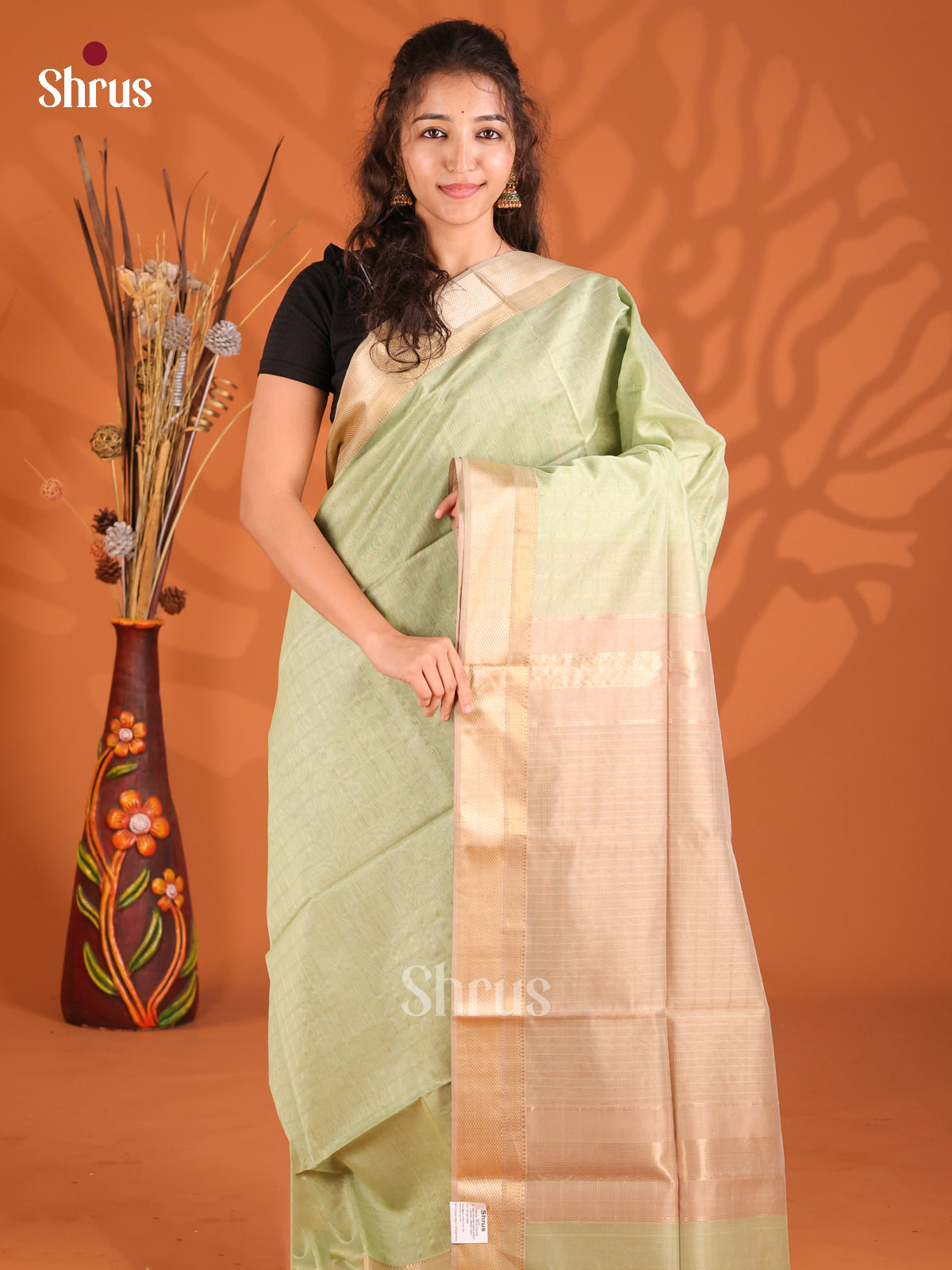Pista Green & Cream - Maheshwari silkcotton Saree