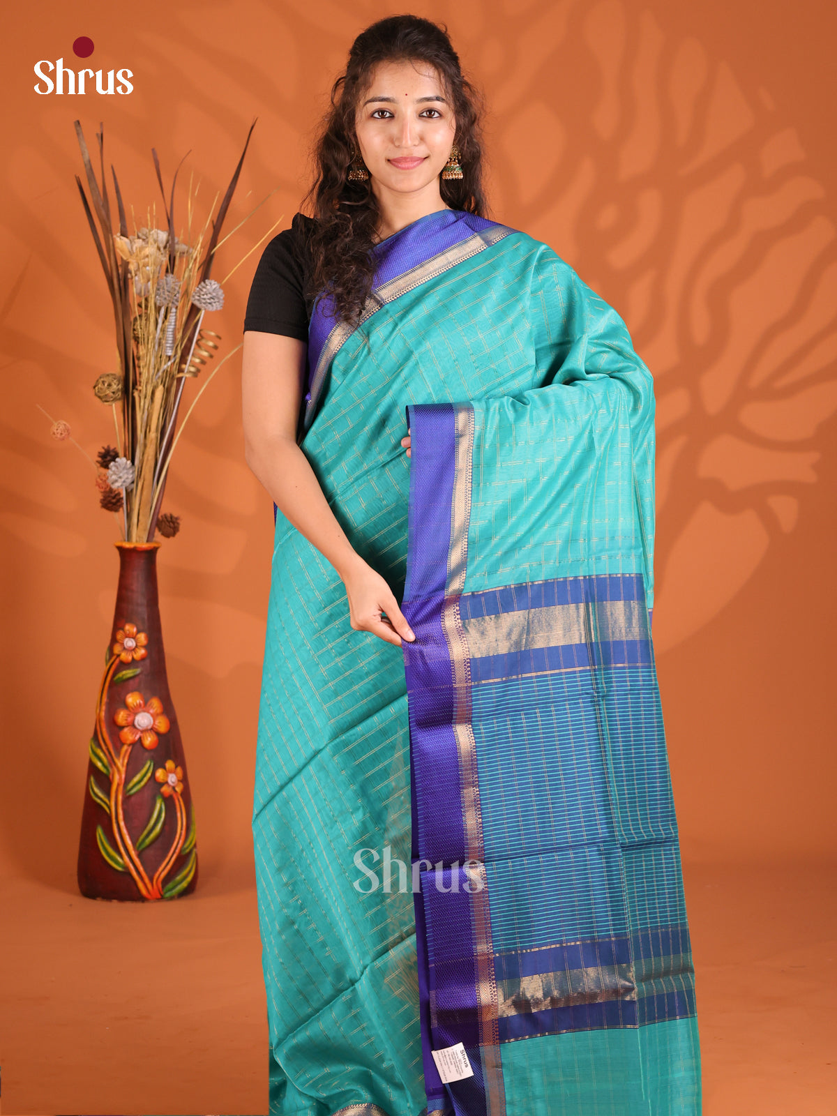 Sky Blue & Blue - Maheshwari silkcotton Saree