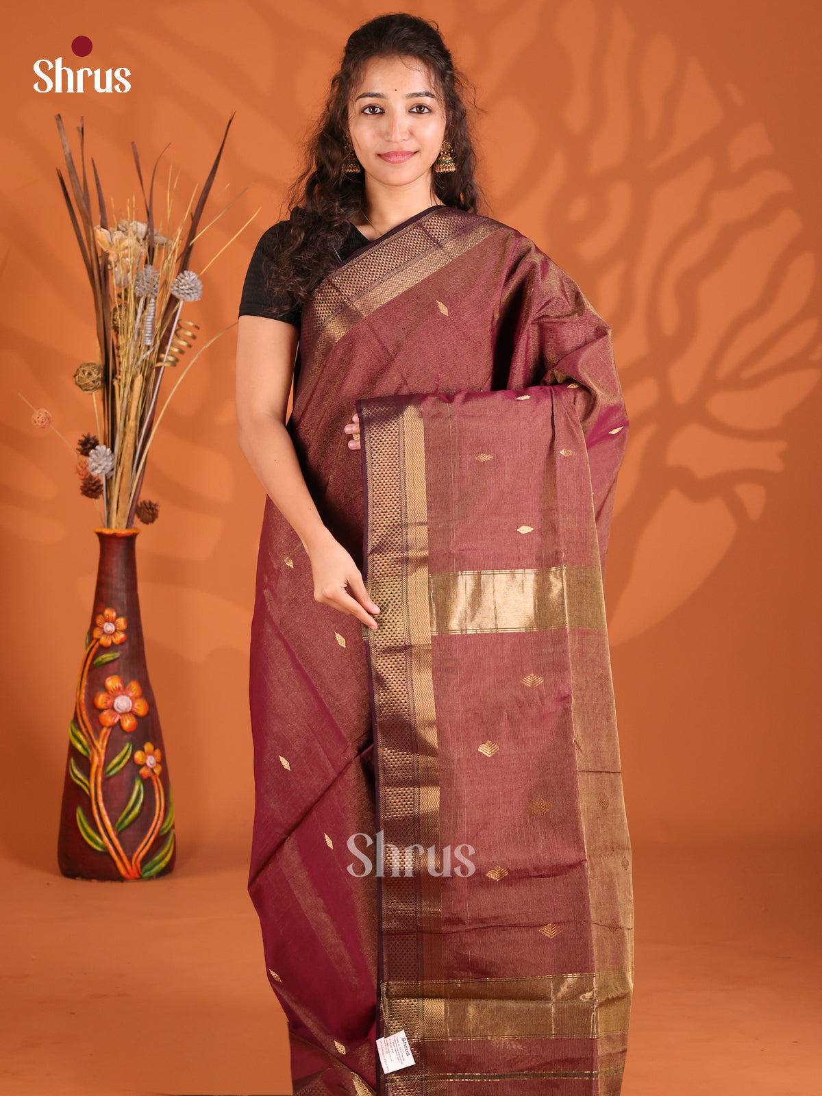 Brown(Single Tone) - Maheshwari silkcotton Saree