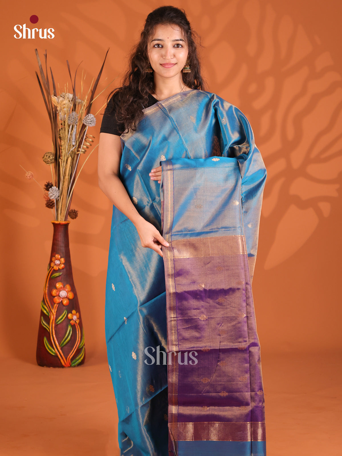 Blue & Violet - Maheshwari silkcotton Saree