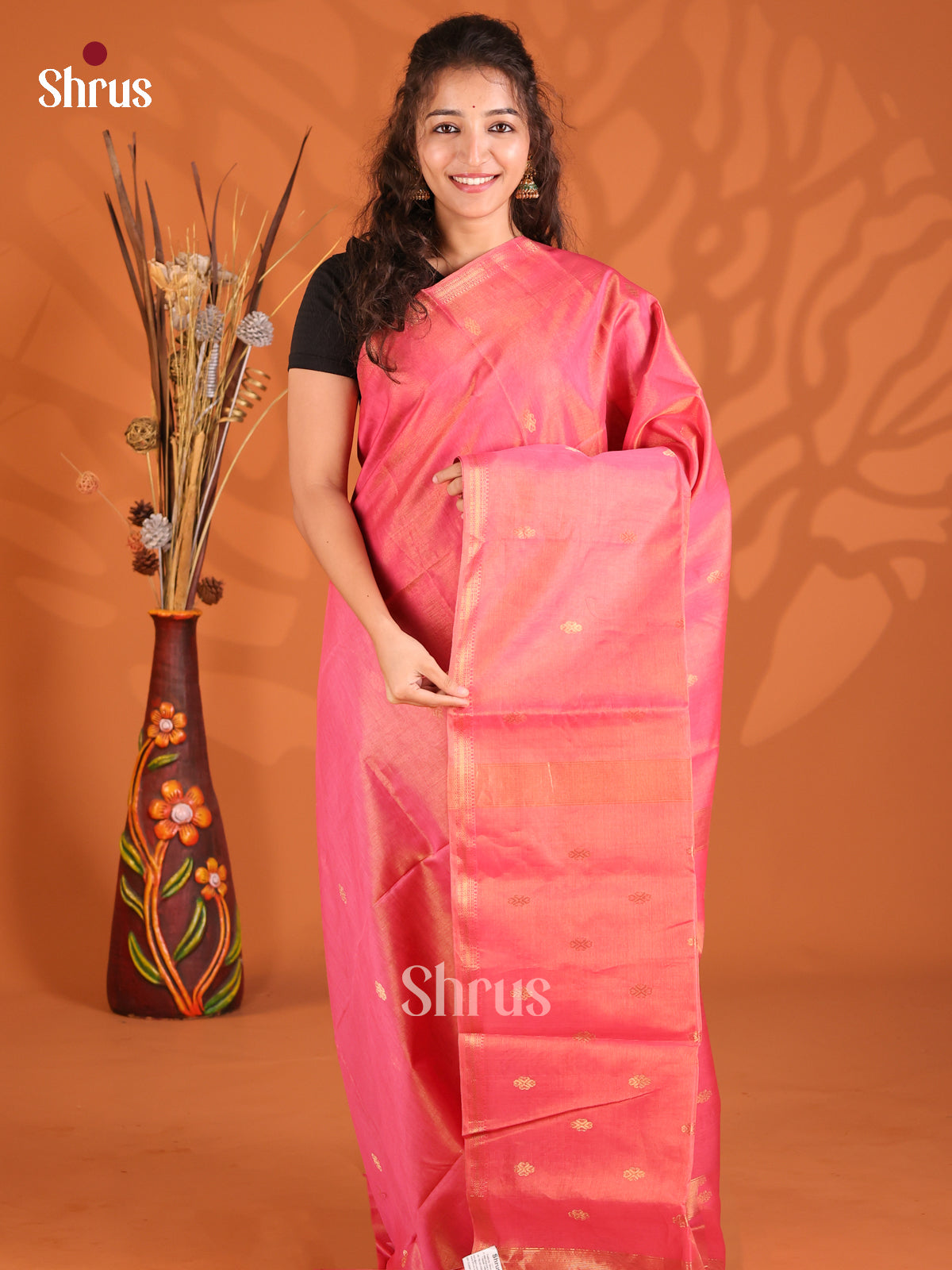 Orangish Pink(Single Tone) - Maheshwari silkcotton Saree