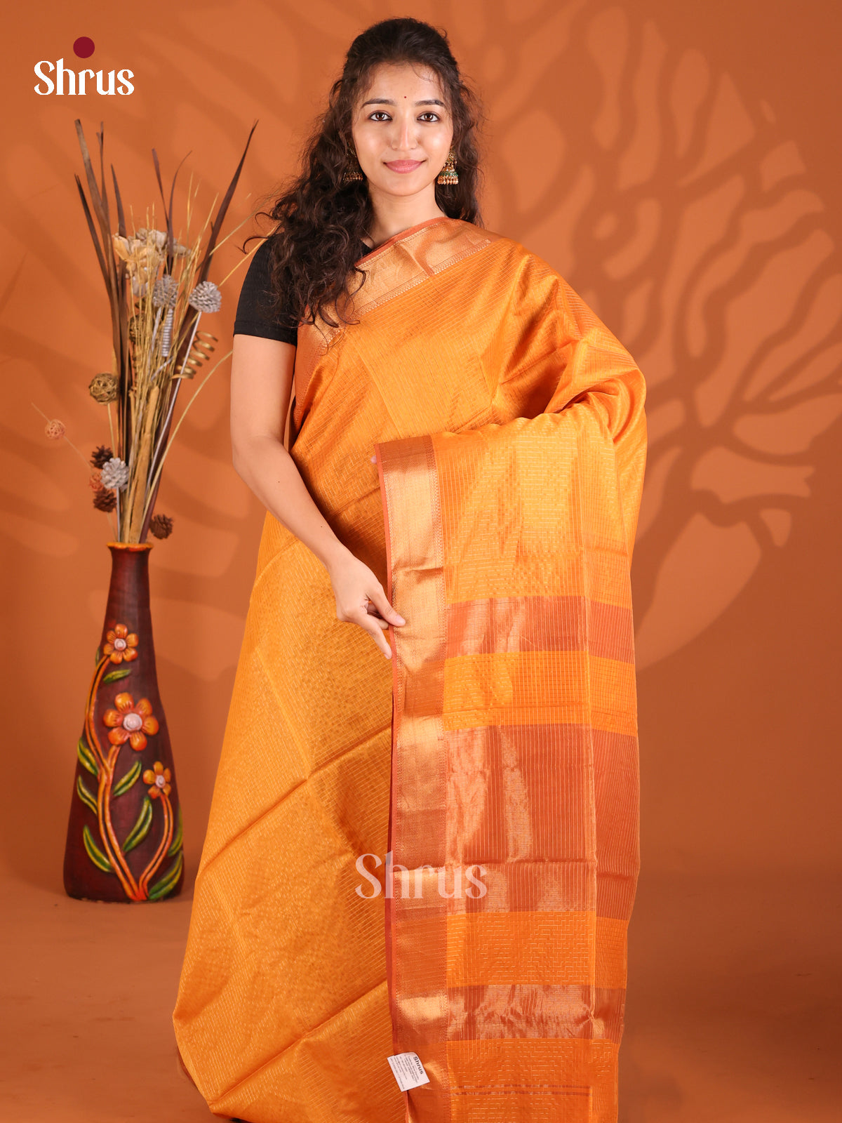 Mustard & Red - Maheshwari silkcotton Saree