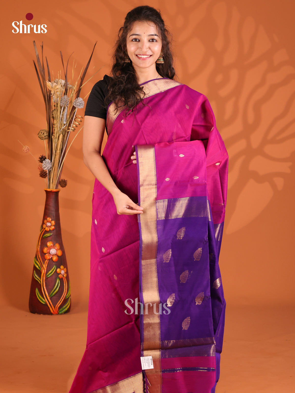 Majenta & Violet- Maheshwari silkcotton Saree