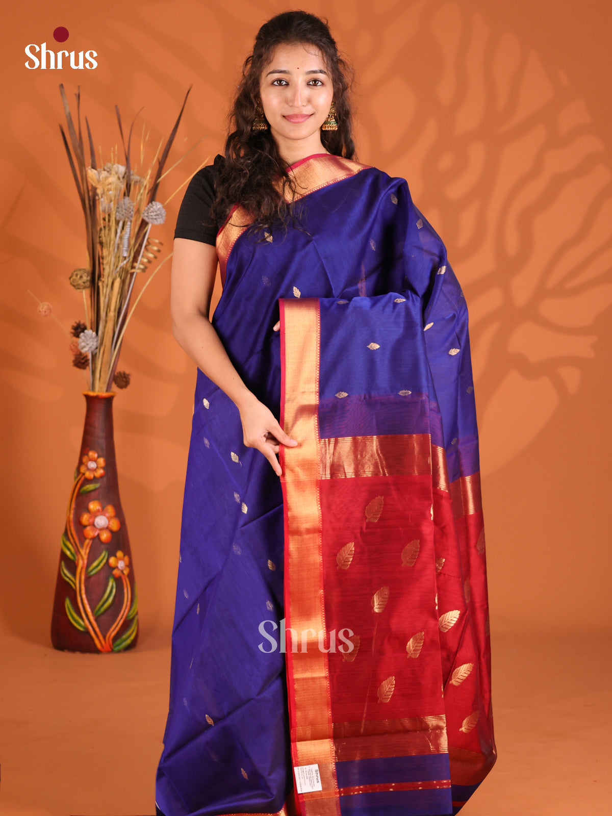 Blue & Red - Maheshwari silkcotton Saree