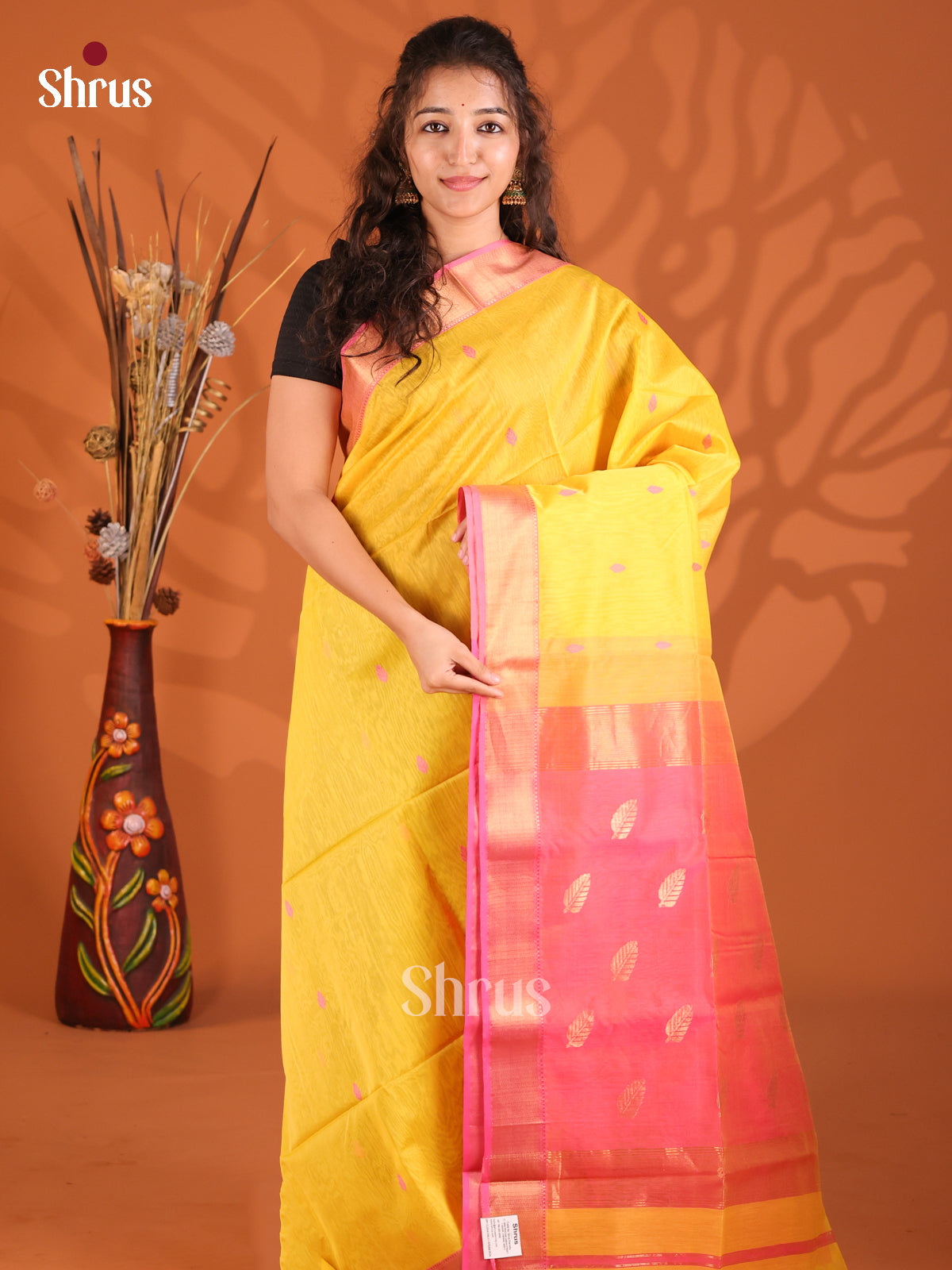 Yellow & Pink - Maheshwari silkcotton Saree