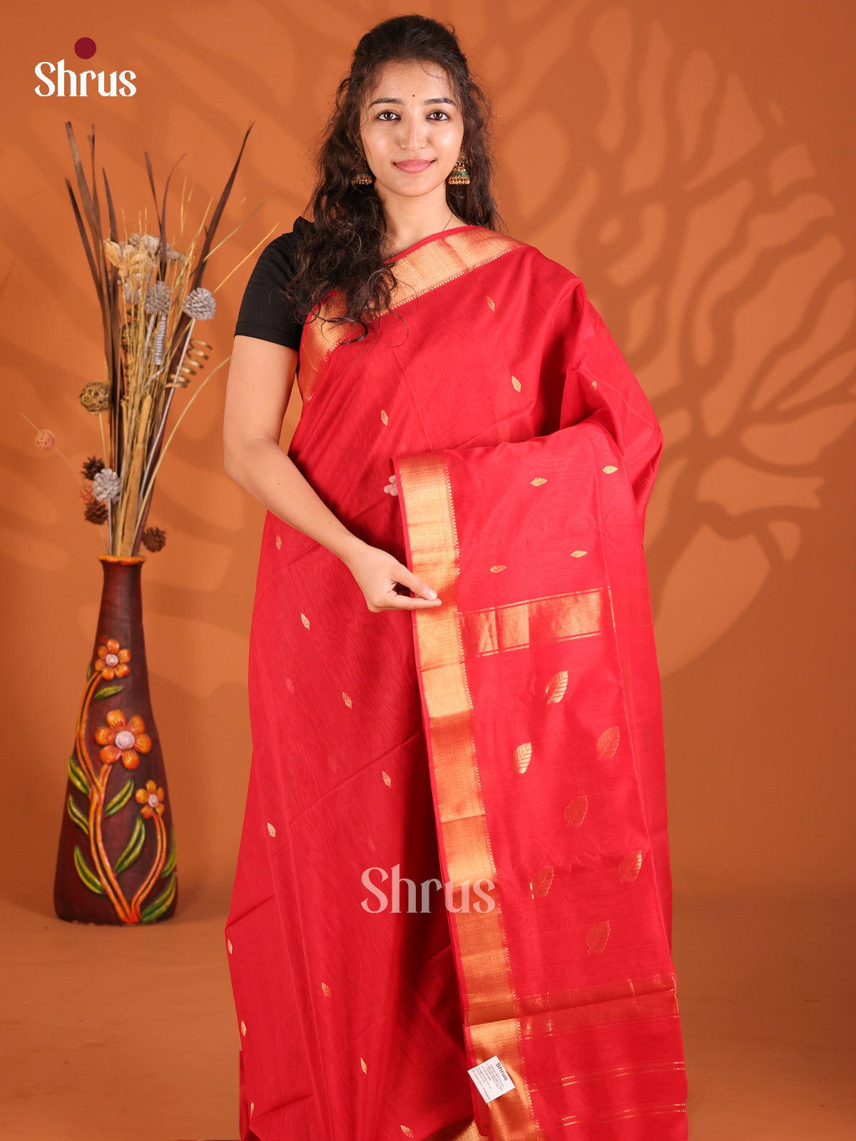 Red(Single Tone) - Maheshwari silkcotton Saree