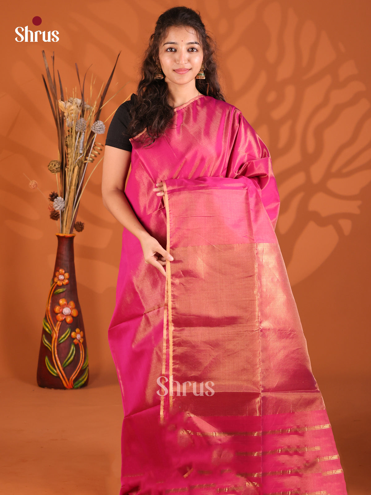 Pink(Single Tone) - Maheshwari silkcotton Saree