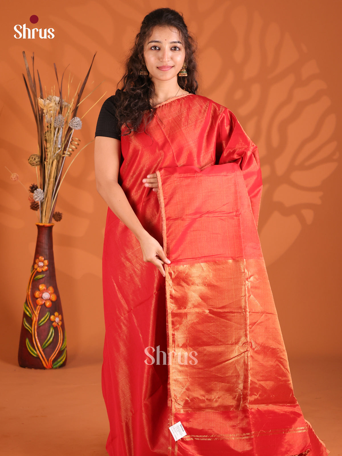 Red(Single Tone) - Maheshwari silkcotton Saree