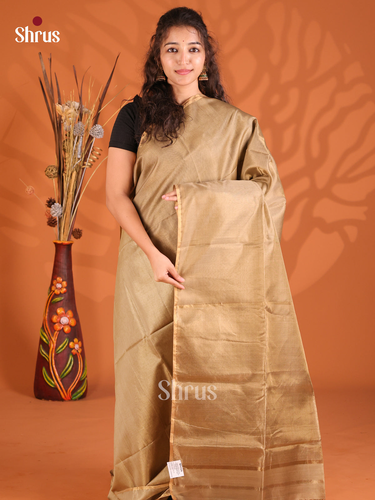 Gold(Single Tone) - Maheshwari silkcotton Saree