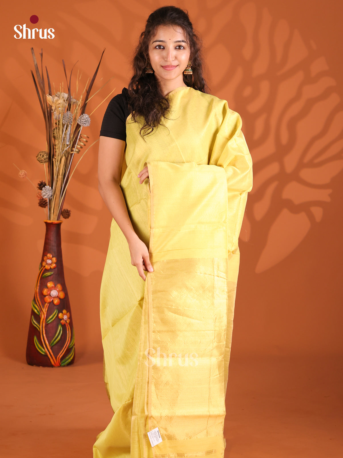 Lemon Yellow(Single Tone) - Maheshwari silkcotton Saree