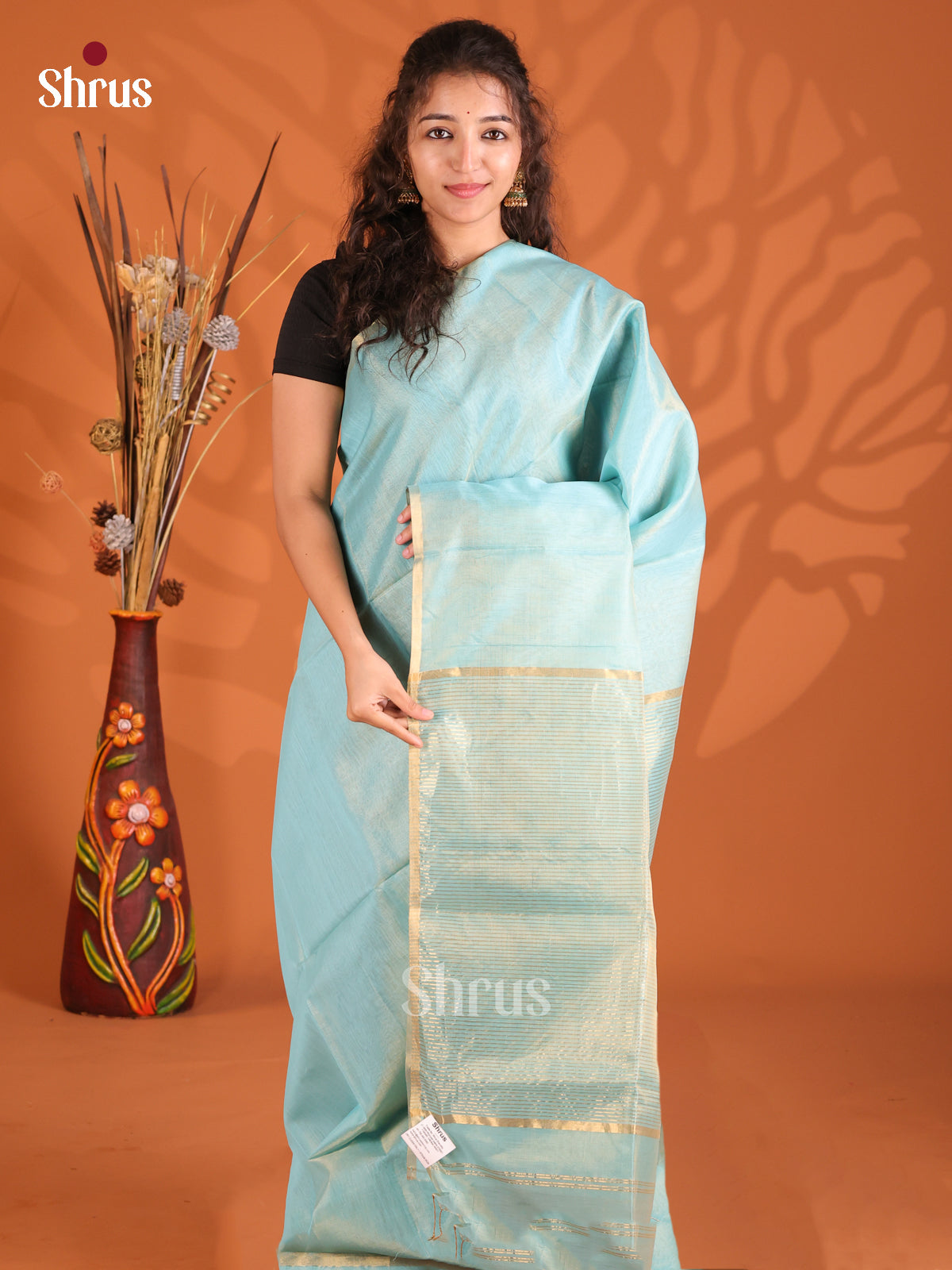 Pastel Blue(Single Tone)- Maheshwari silkcotton Saree