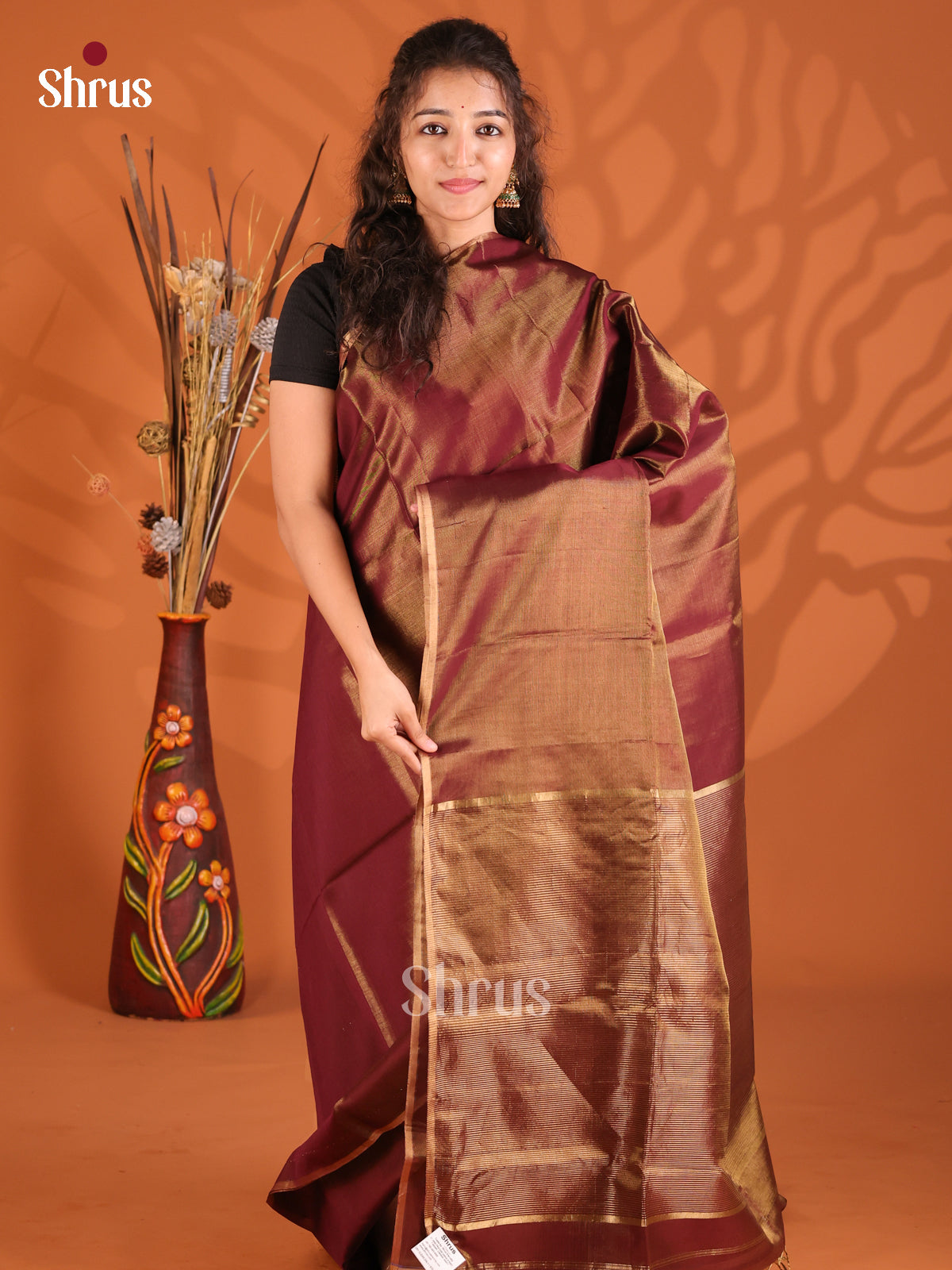 Maroon(Single Tone) - Maheshwari silkcotton Saree