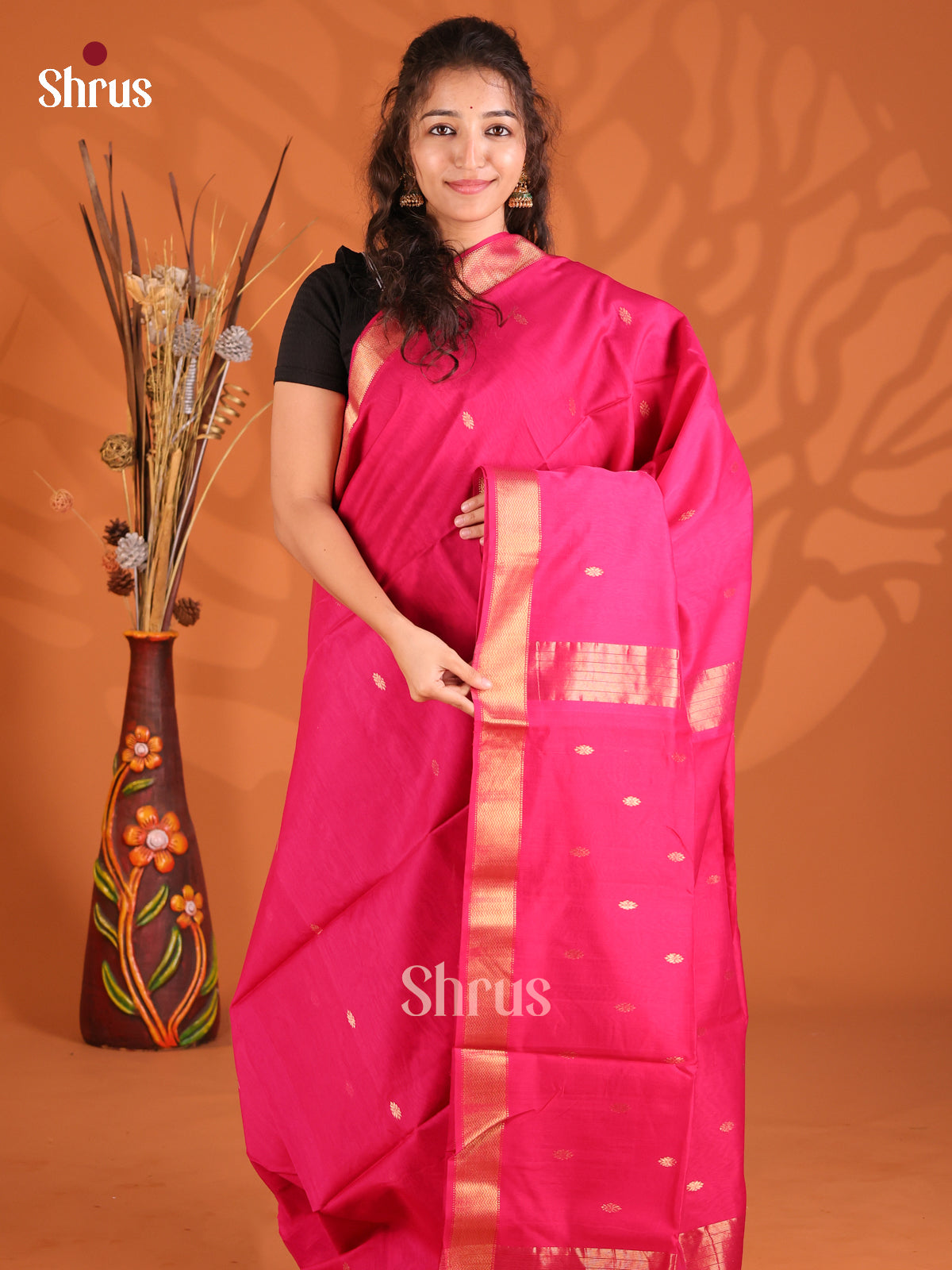 Pink(Single Tone) - Maheshwari silkcotton Saree