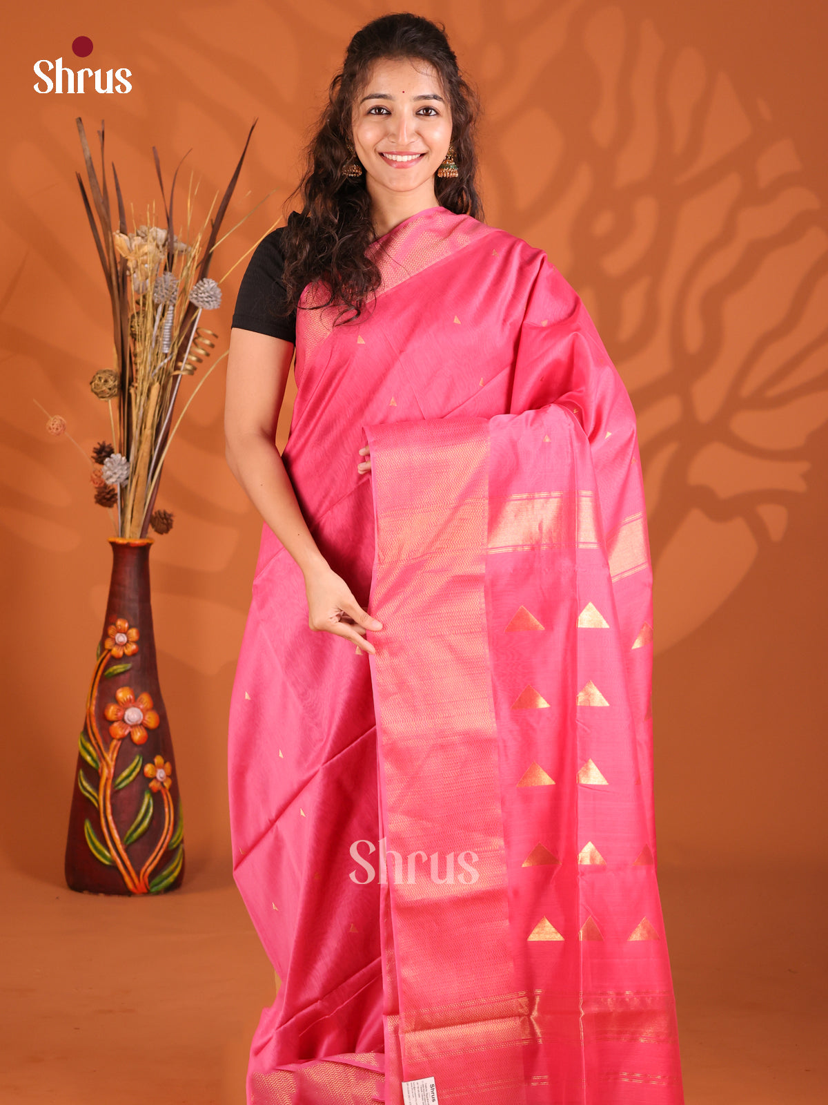Pink(Single Tone) - Maheshwari silkcotton Saree