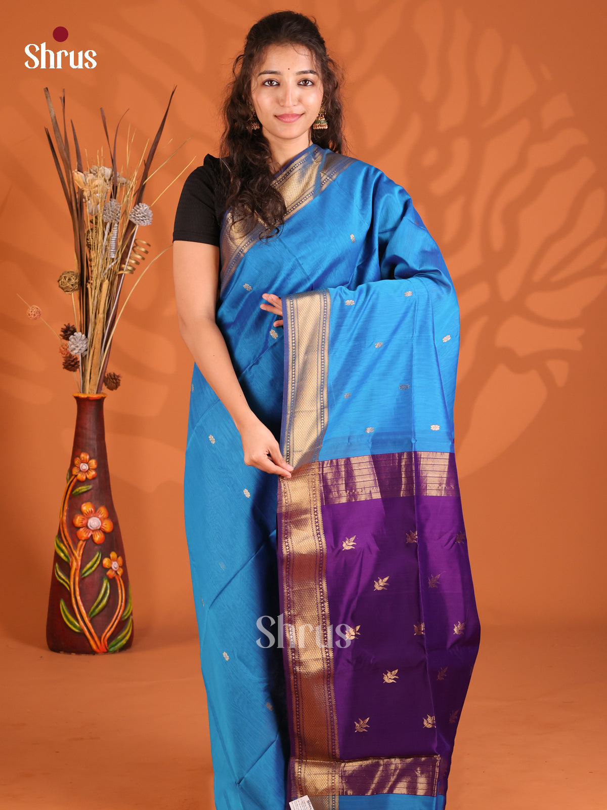 Blue & Violet - Maheshwari silkcotton Saree
