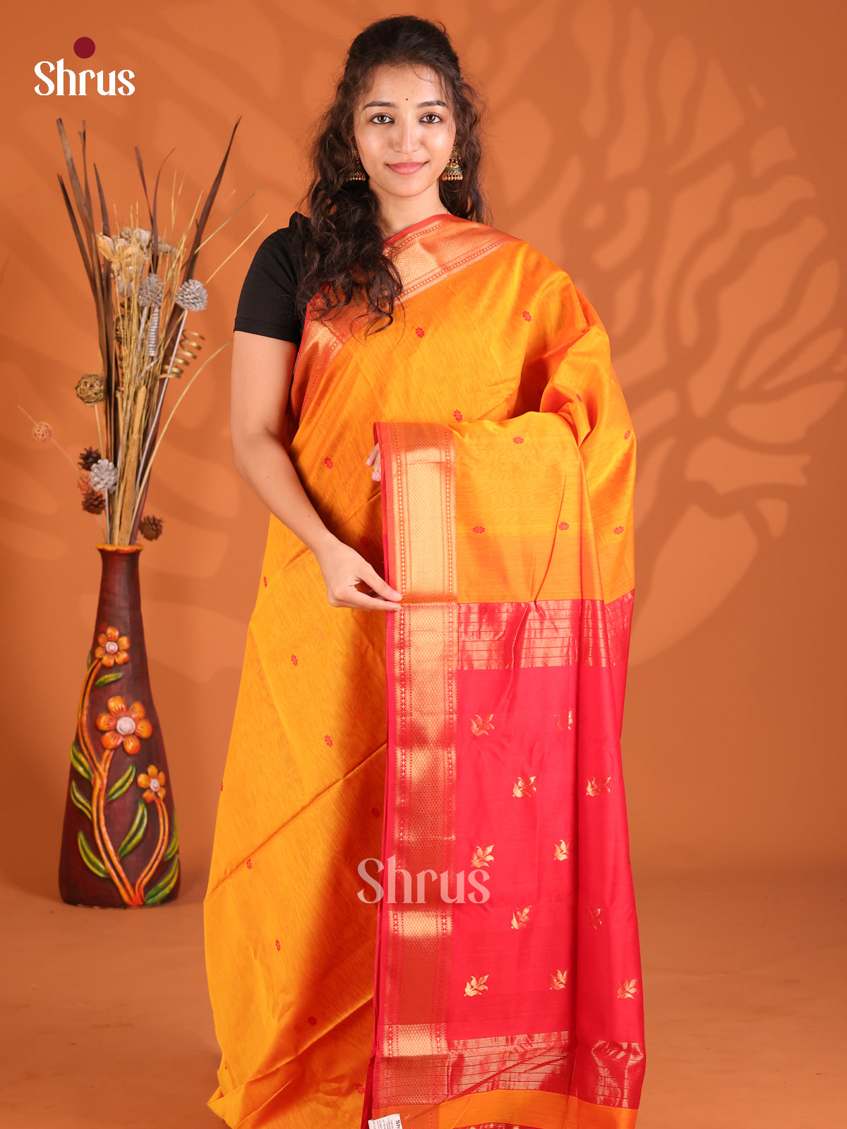 Yellow & Red- Maheshwari silkcotton Saree