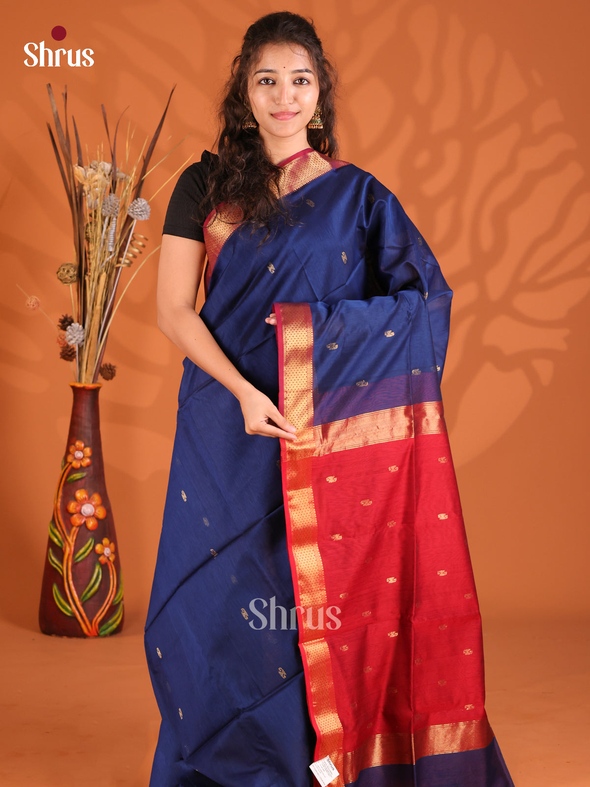 Blue & Red - Maheshwari silkcotton Saree