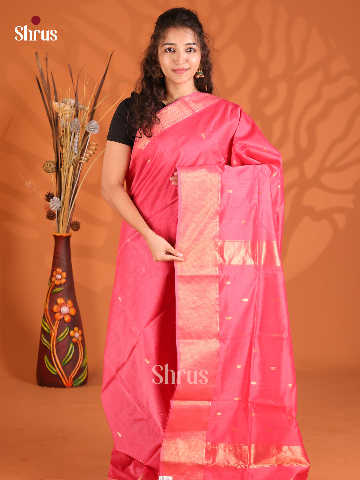Pink(single tone) - Maheshwari silkcotton Saree