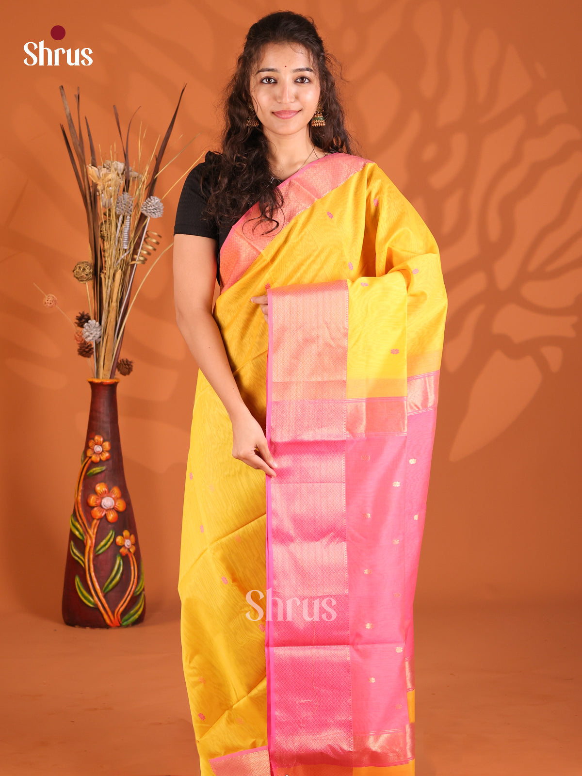 Yellow & pink - Maheshwari silkcotton Saree