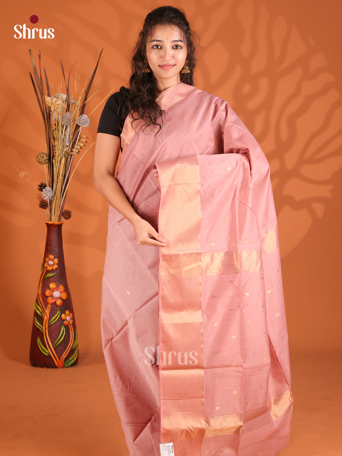 Dusty Pink(Single Tone) - Maheshwari silkcotton Saree