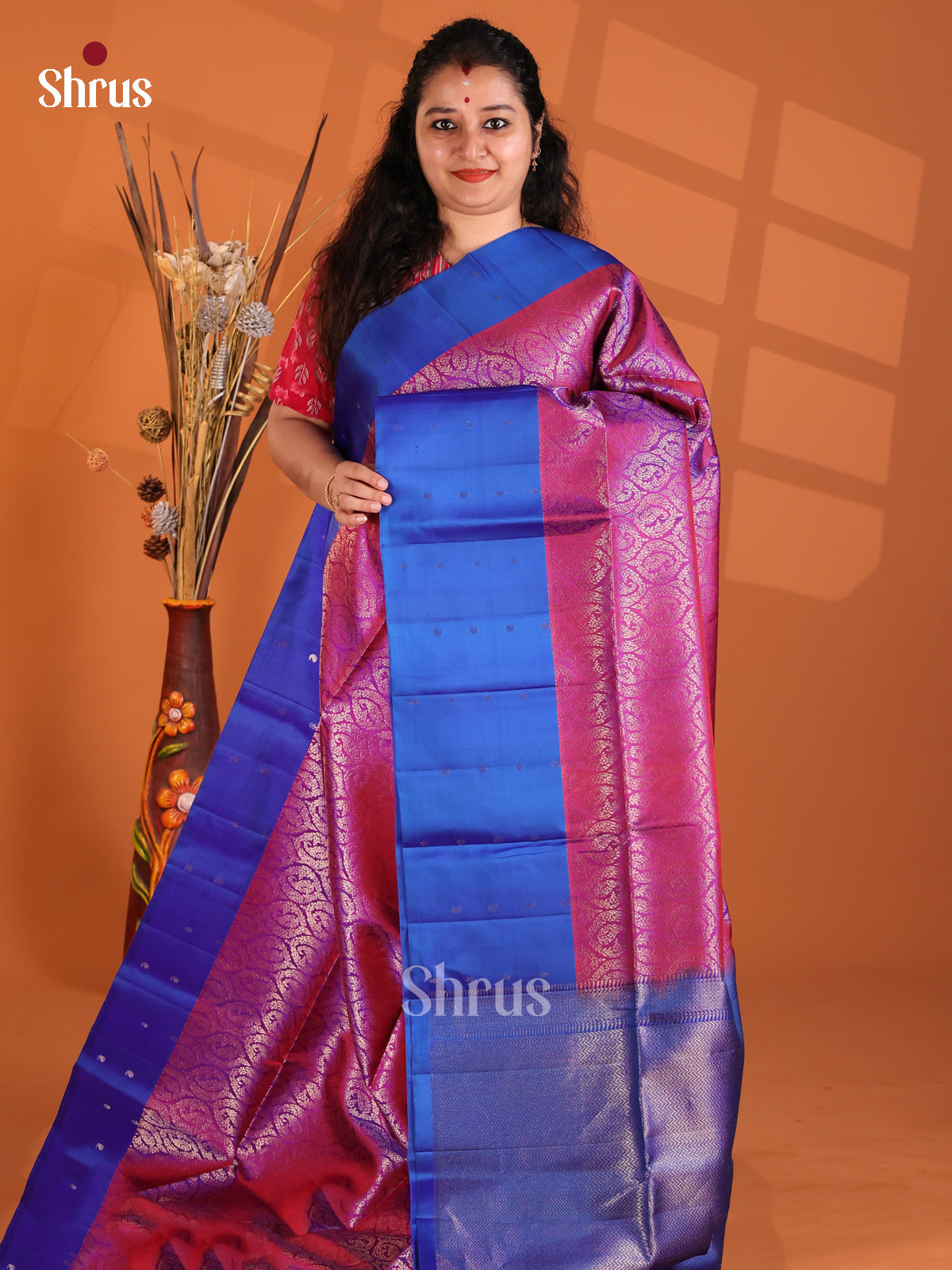 Glimmering Purple & Blue Soft Silk Saree with paisleys brocade-1