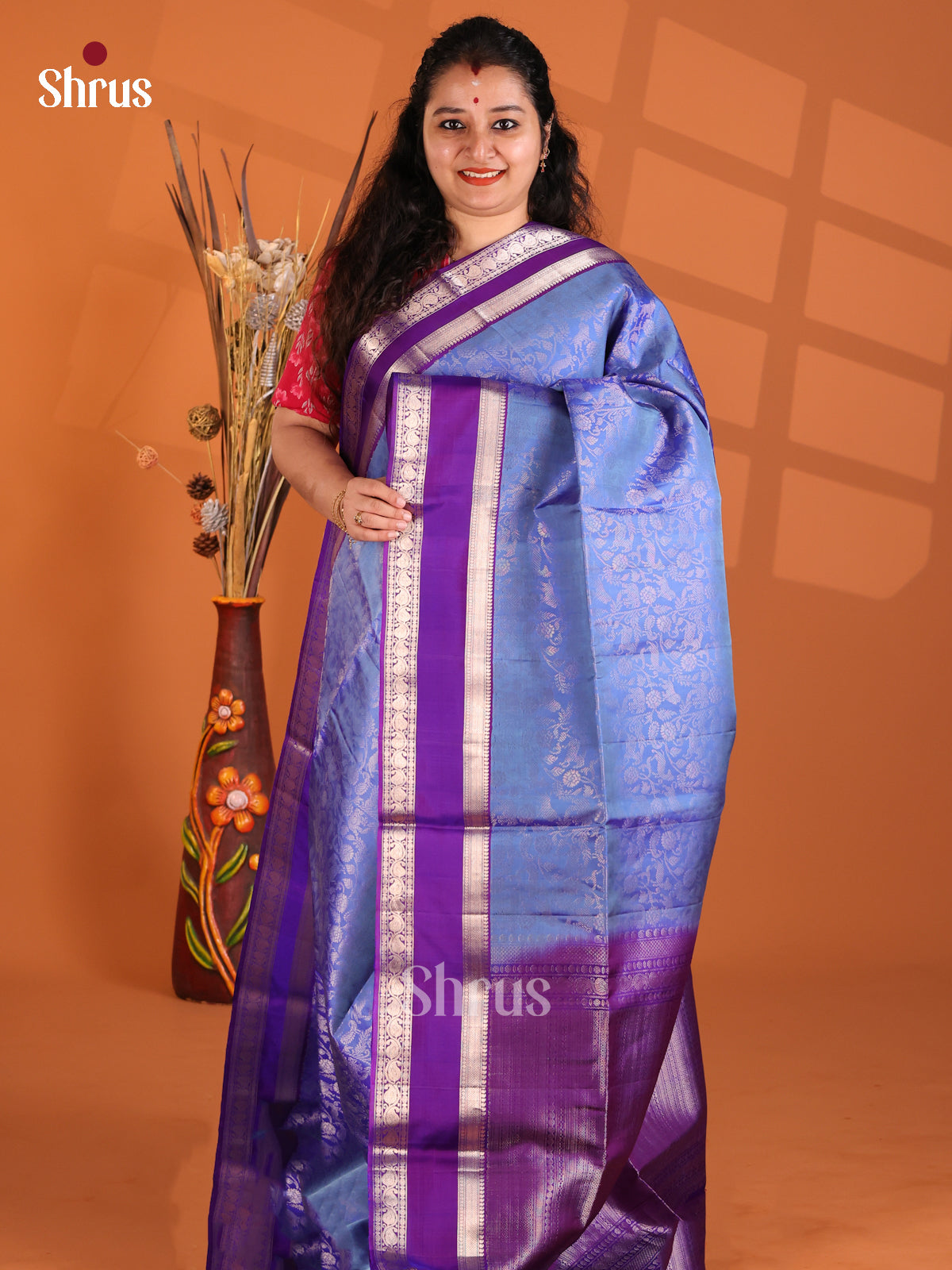 Regal Blue Vanasingaram zari brocade Soft Silk Saree with rettaipet Border