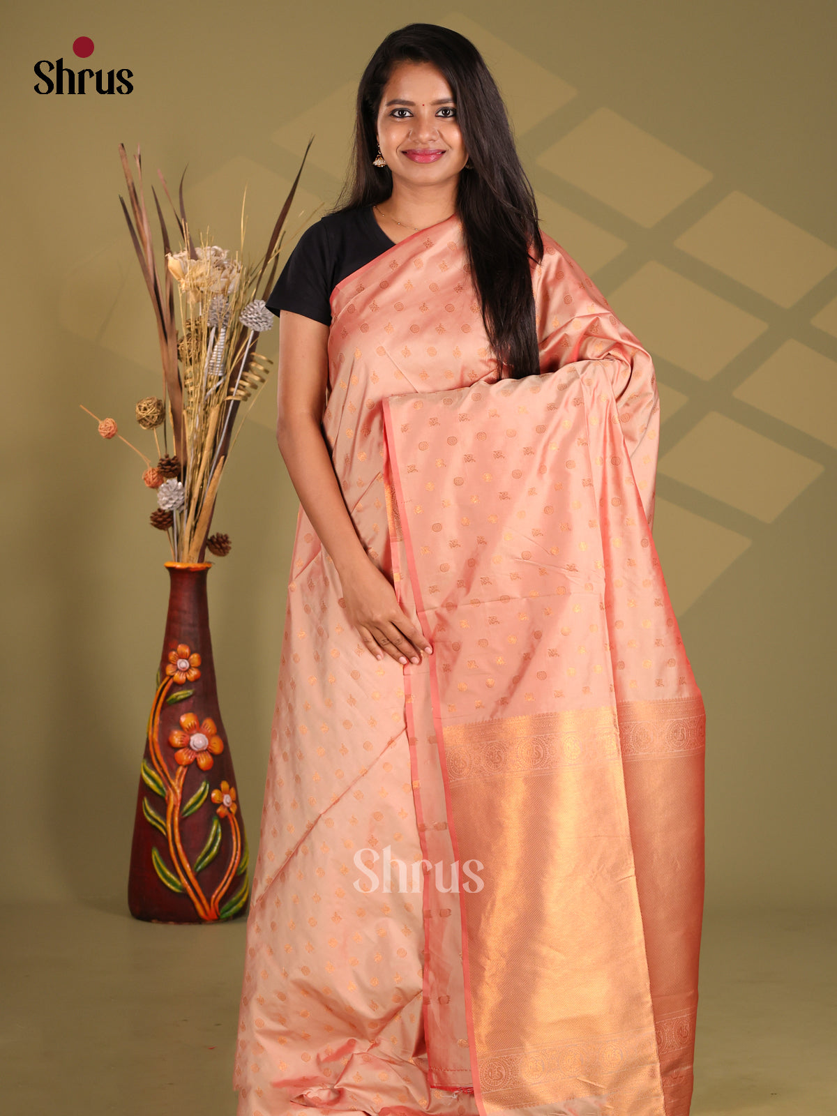 Peach - Semi Softsilk Saree