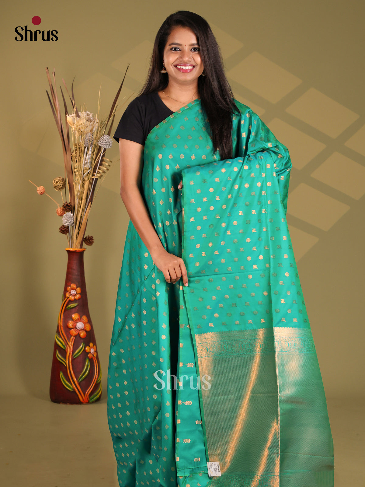 Green - Semi Softsilk Saree - Shop on Shrus.com