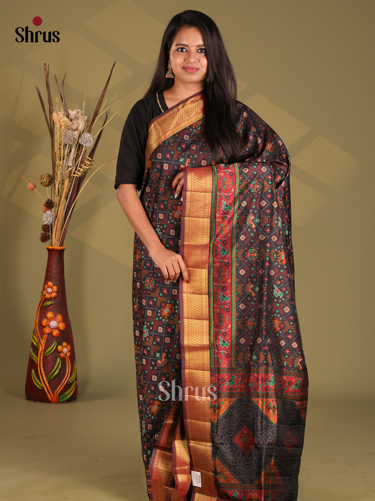 Black & Maroon - Semi Patola Saree
