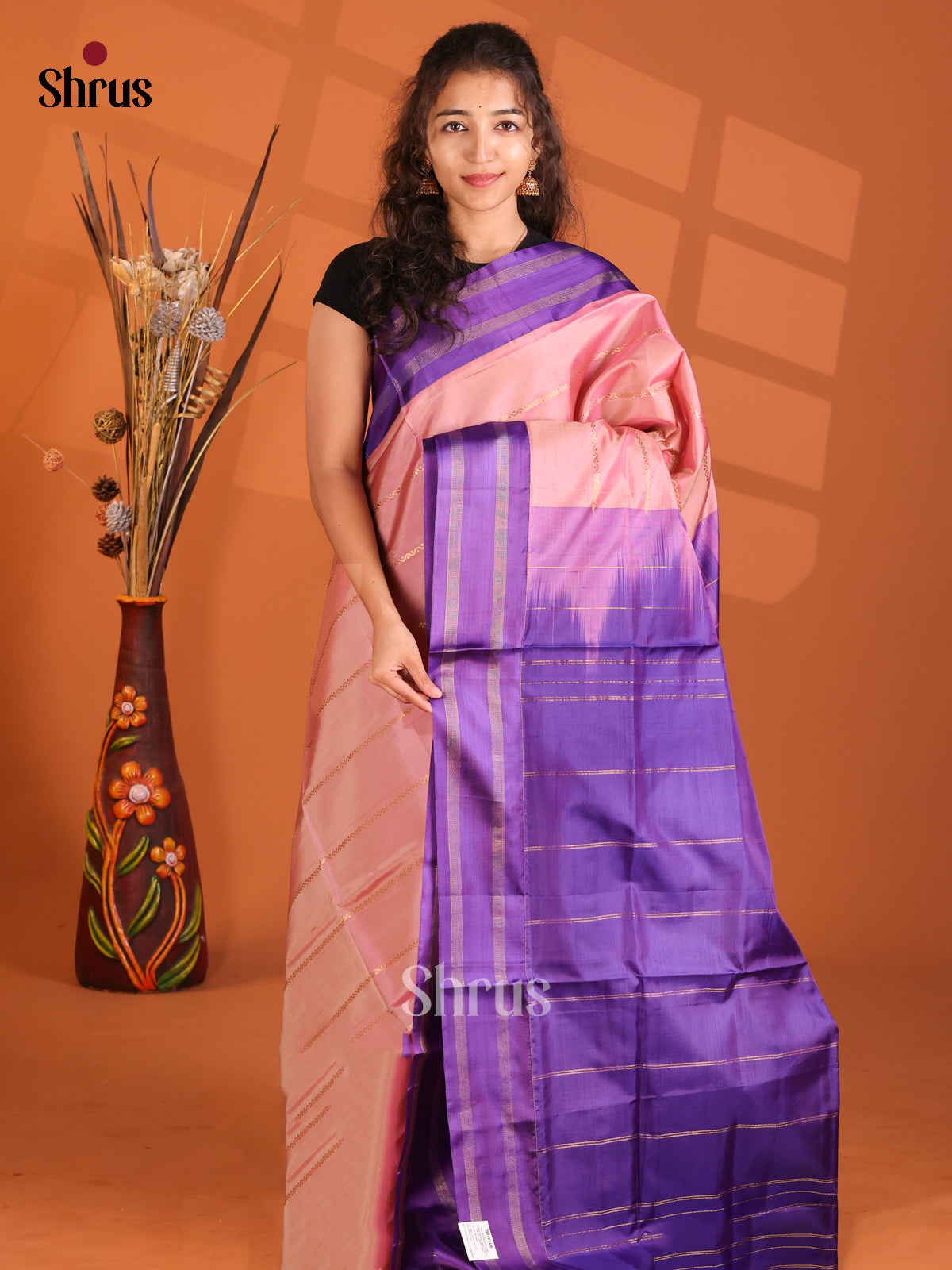 Dusty Pink & Violet - Banana Pith Saree - Shop on Shrus.com