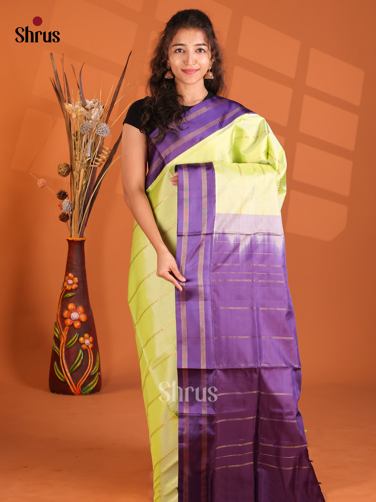 Light Green & Violet - Banana Pith Saree - Shop on Shrus.com