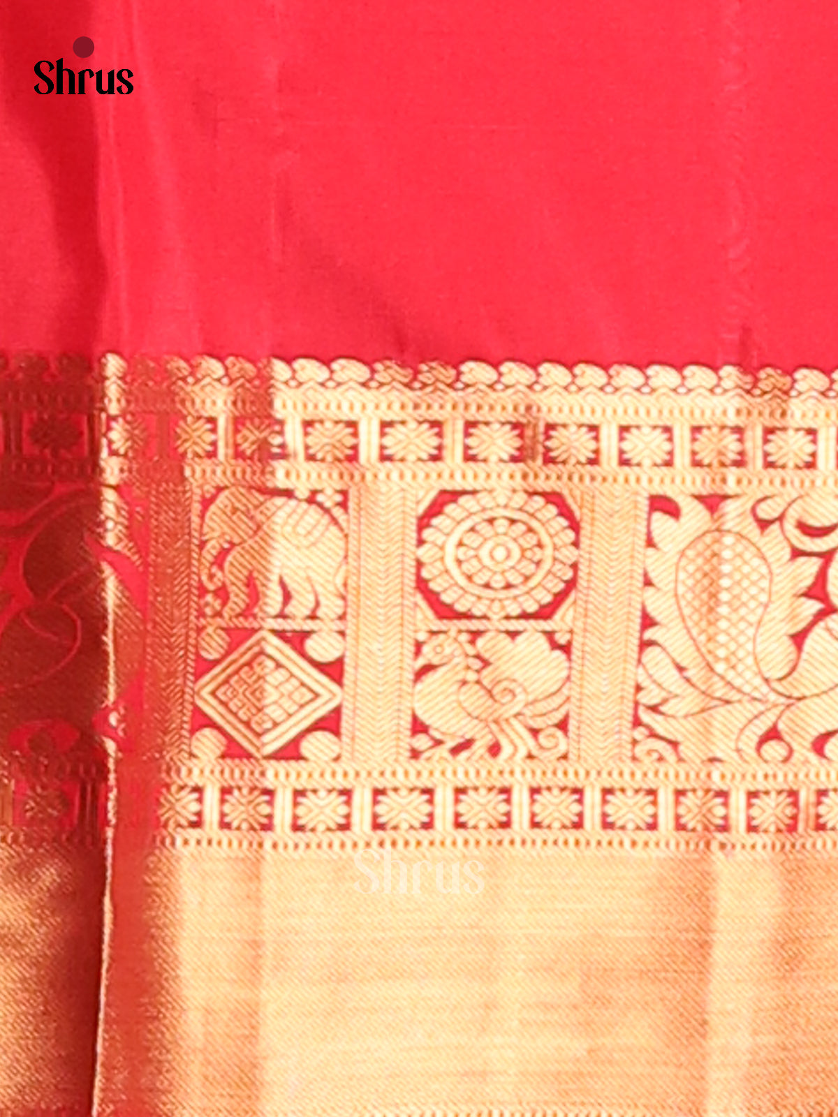 Classy Red Kanchipuram silk Saree gleams with gold zari peacock motifs brocade