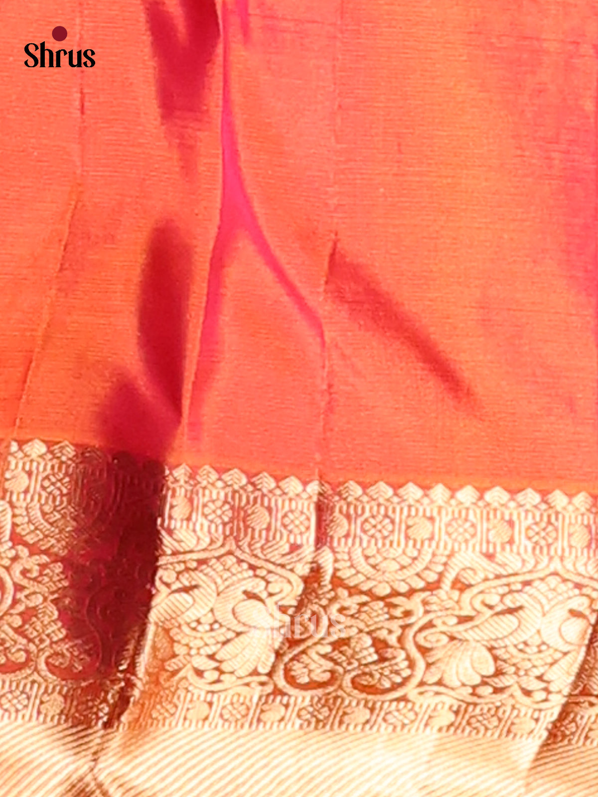 Glimmering Orange monochrome Kanchipuram silk Saree with floral nestling brocade-2