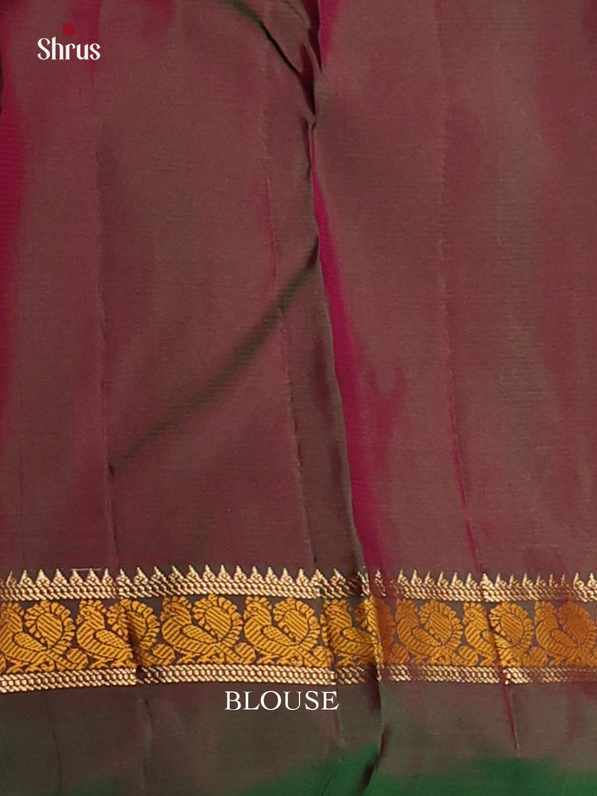 Majenta Pink & Green Kanchipuram silk Saree with criss cross brocade pallu