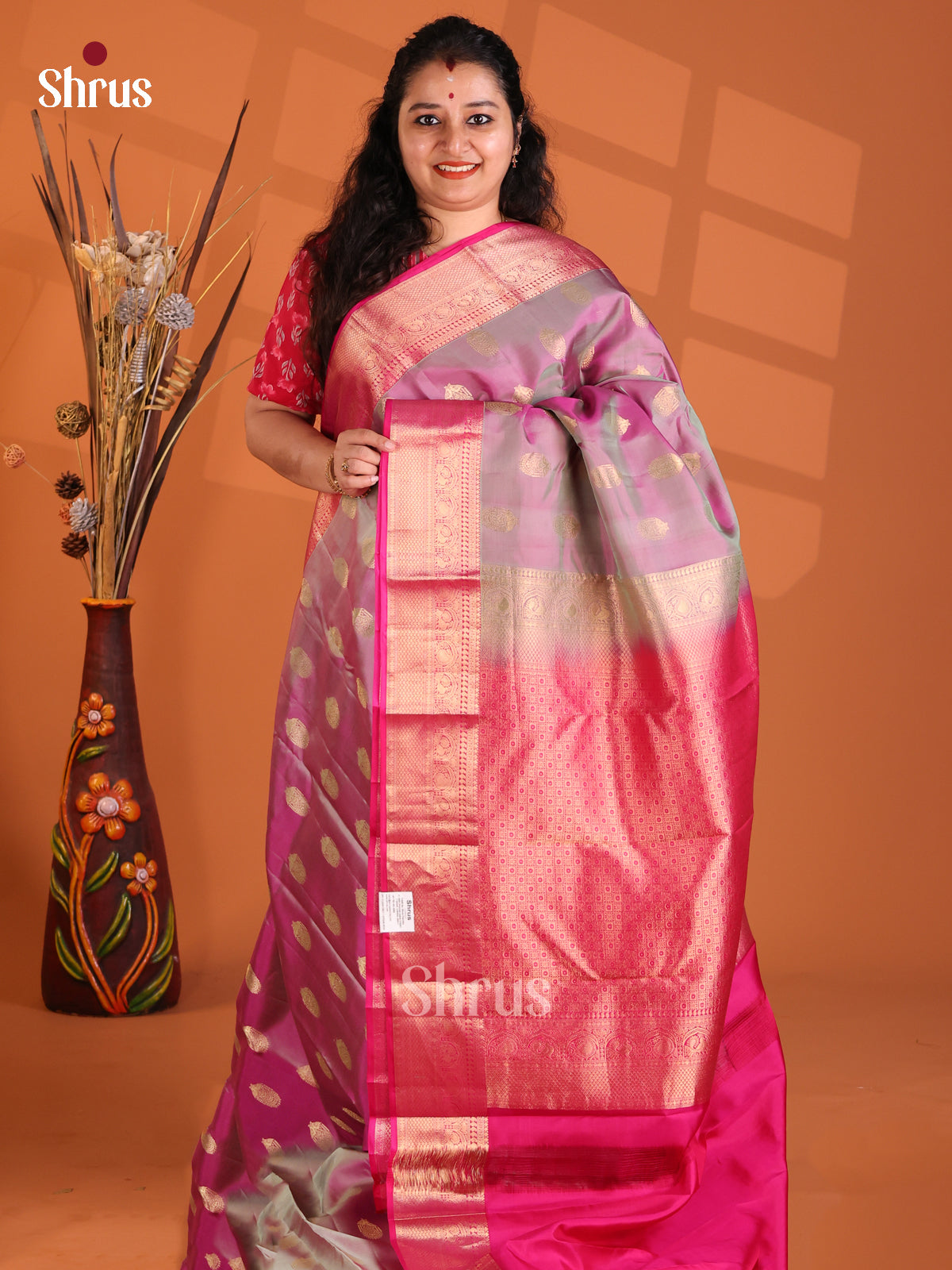 Double Shaded Purple Kanchipuram silk Saree with rich brocade pallu-1