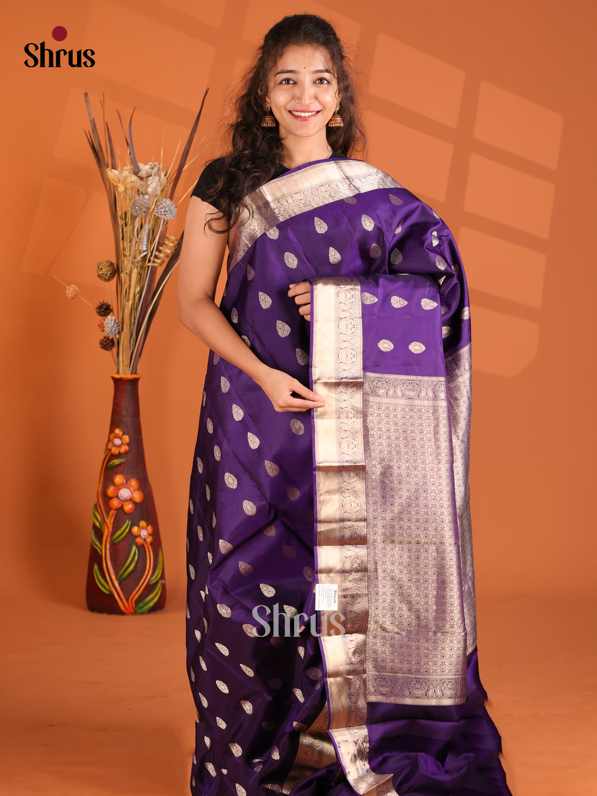 Beautiful Violet Kanchipuram silk Saree with self zari border
