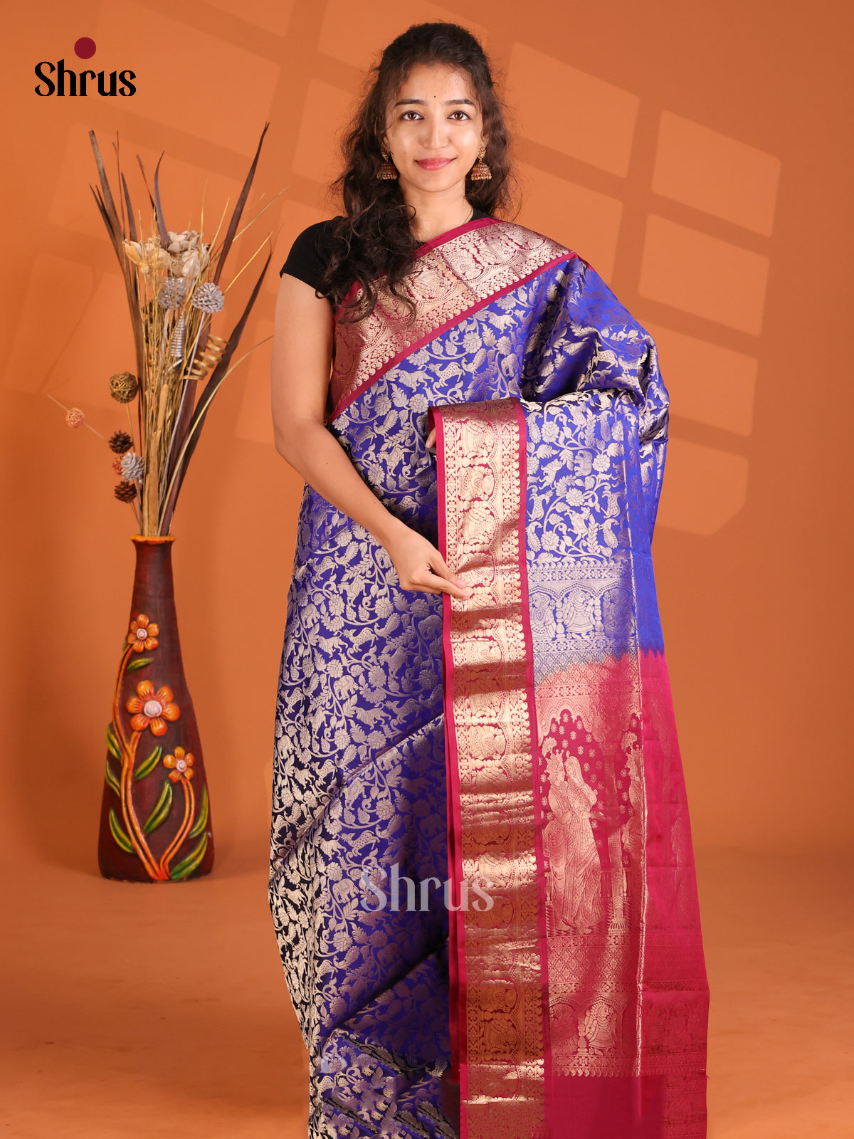 Radiant Blue & Maroon vanasingaram Soft Silk Saree with floral brocade-1