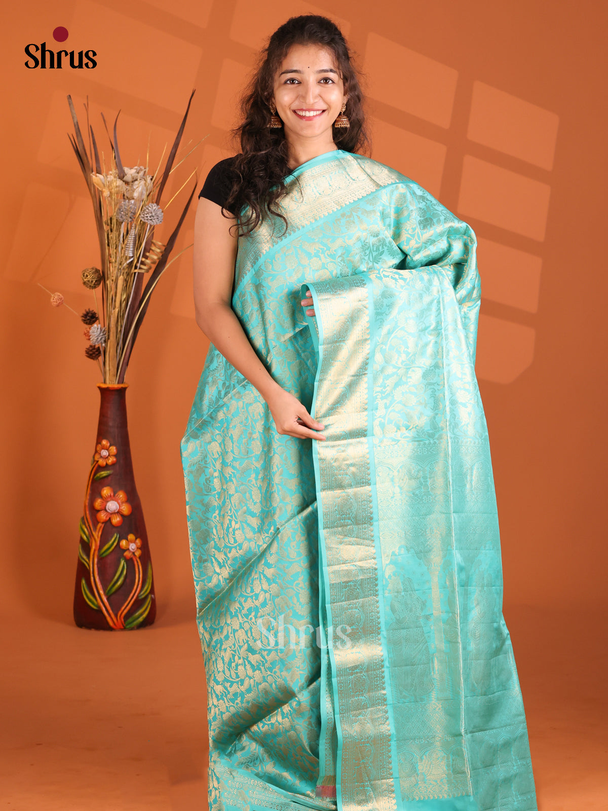 Charming Teal Blue Vanasingaram Soft Silk (HR) Saree-1