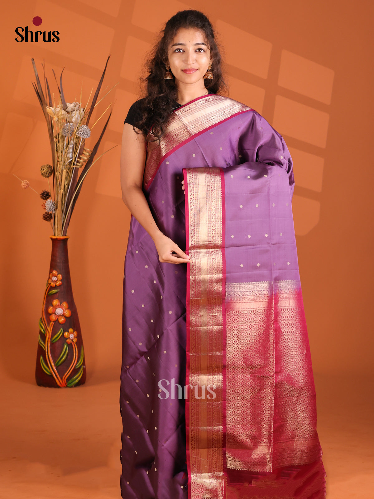 Vibrant Purple Soft Silk Saree with splendid maroon zari brocade pallu-1