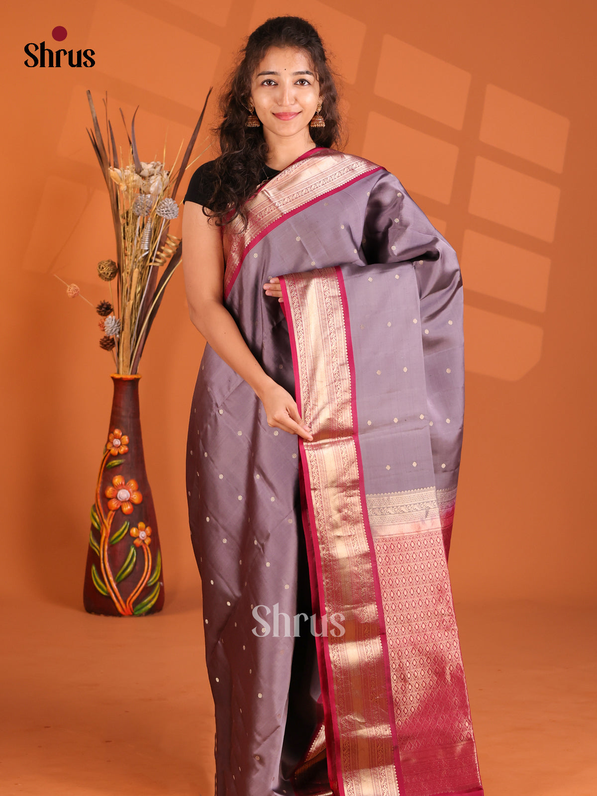 Stunning Grey & Maroon Soft Silk Saree with rich brocade pallu-1