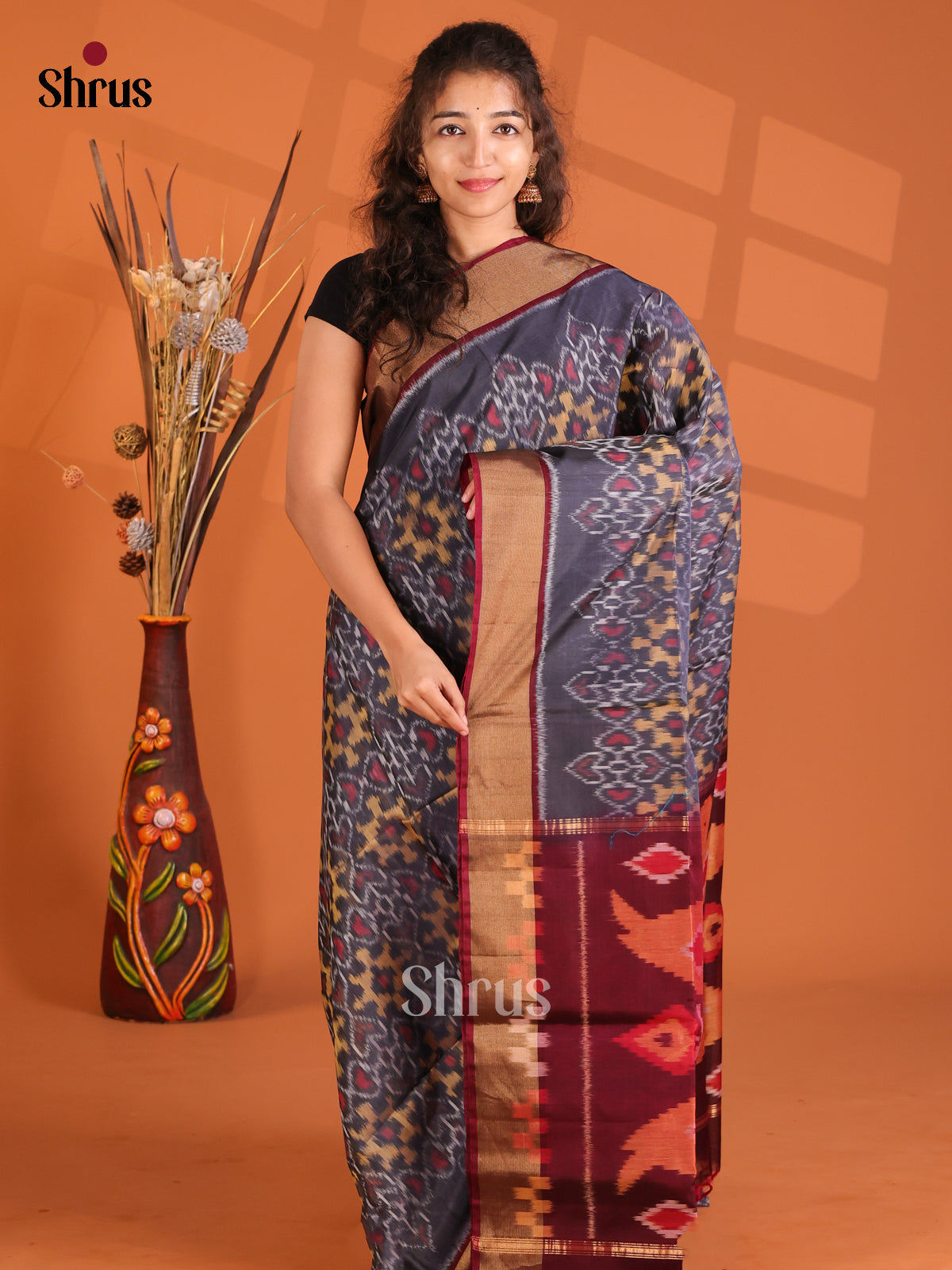 Grey & Maroon - Pochampally sico Saree - Shop on Shrus.com