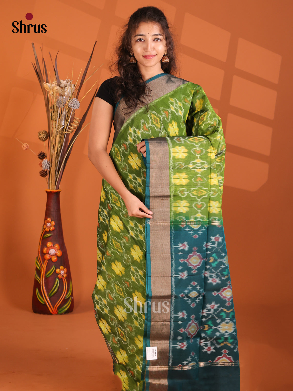 Light Green & Peacock Green- Pochampally sico Saree - Shop on Shrus.com