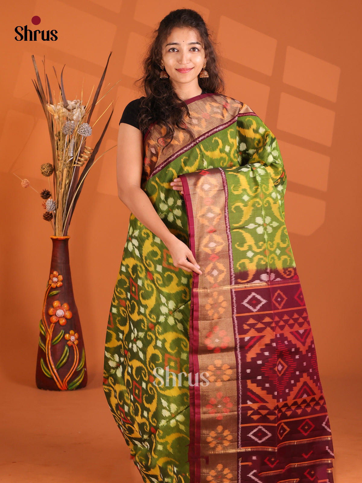 Green & Maroon - Pochampally sico Saree - Shop on Shrus.com