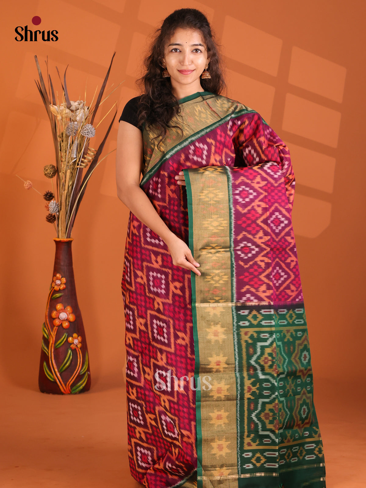 Purple & Green - Pochampally ikkat silk cotton Saree