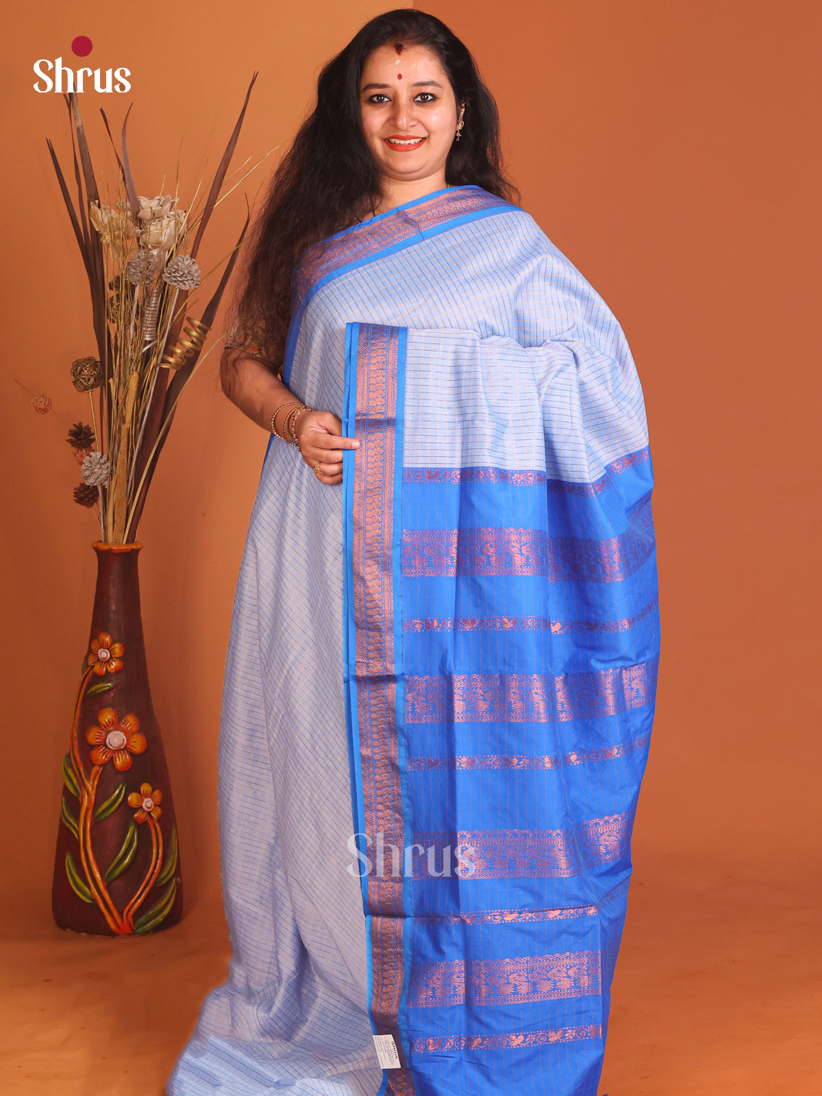 Light Blue & Blue - Kalyani Cotton Saree