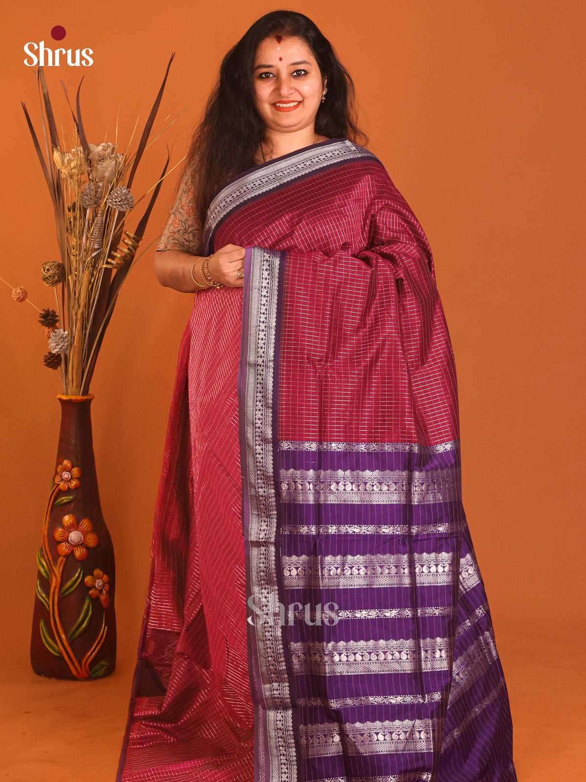 Maroon & Violet - Kalyani Cotton Saree