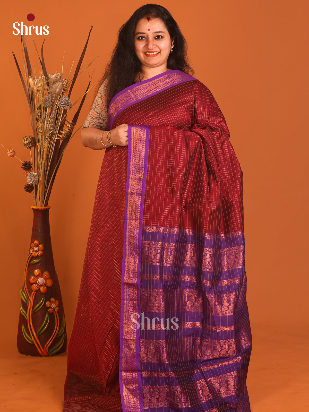 Maroon & Violet- Kalyani Cotton Saree