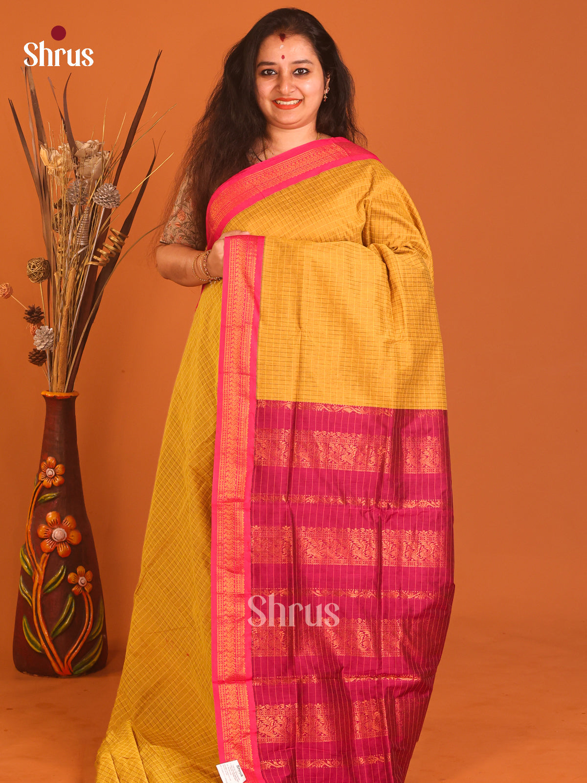 Yellow & Pink - Kalyani Cotton Saree